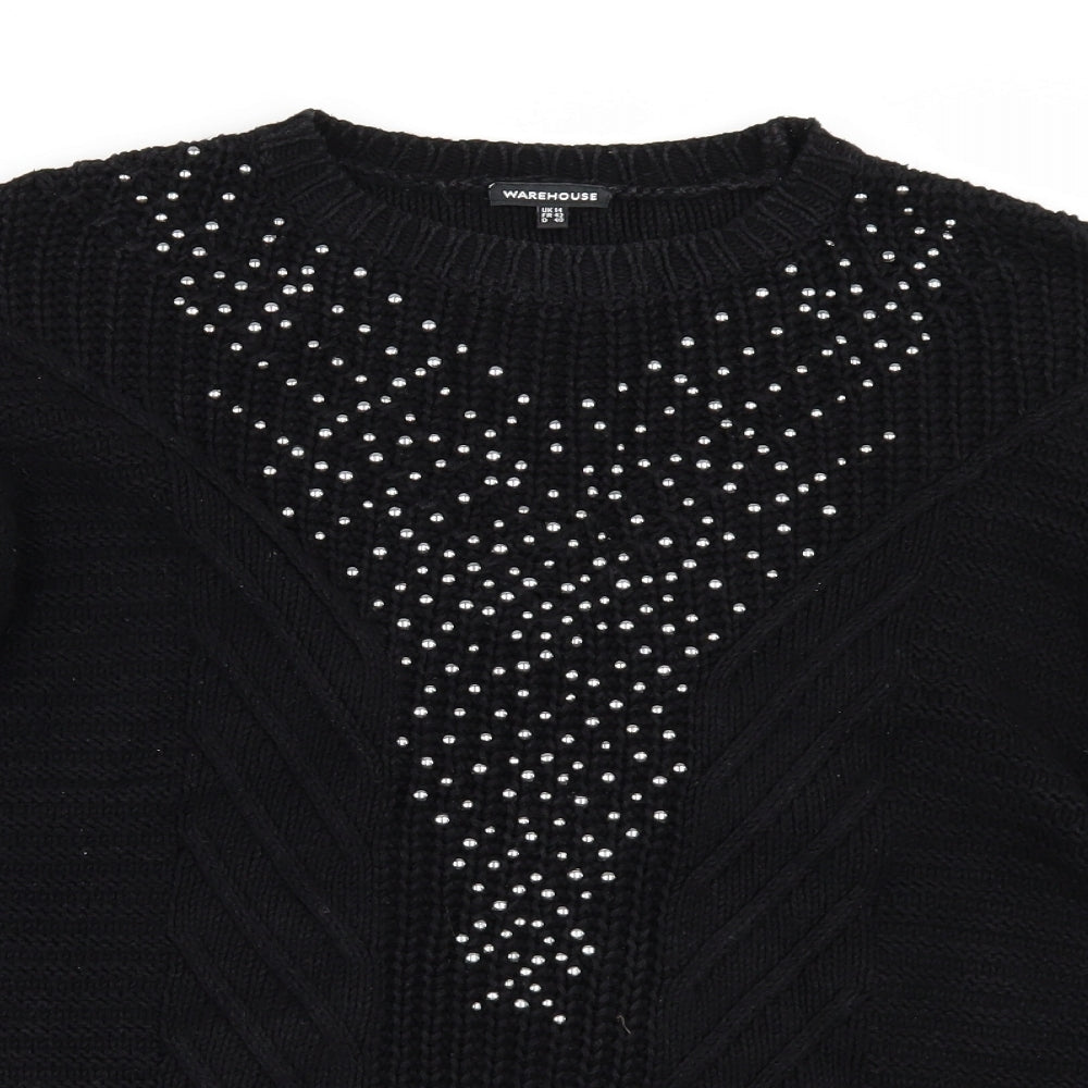 Warehouse Womens Black   Pullover Jumper Size 14