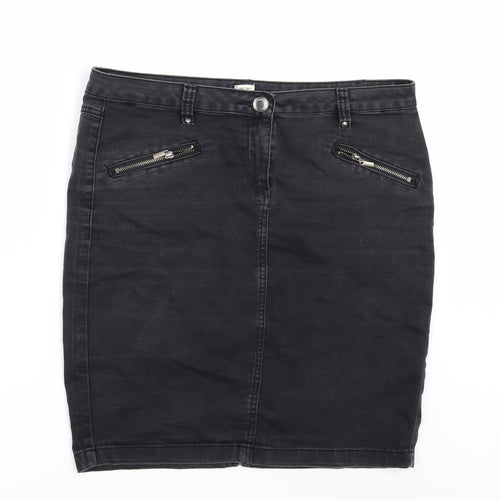 F&F Womens Black  Denim Mini Skirt Size 14