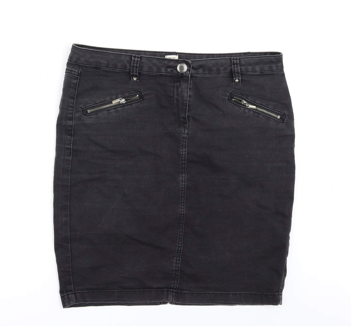 F&F Womens Black  Denim Mini Skirt Size 14
