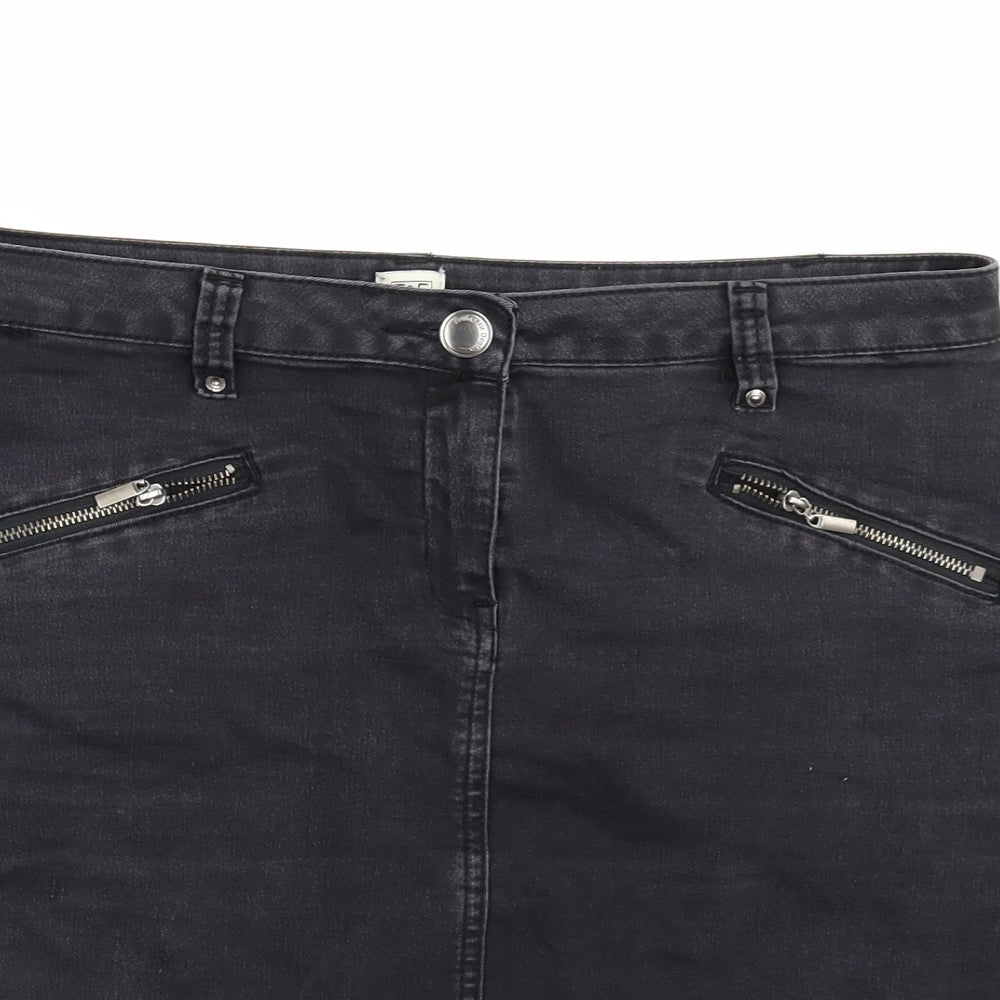 F&F Womens Black  Denim Mini Skirt Size 14