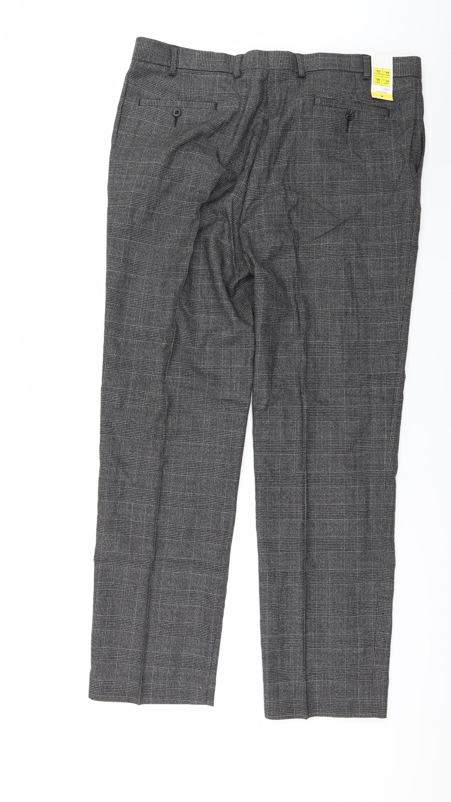 Marks and Spencer Mens Grey Check  Trousers  Size 38 L33 in
