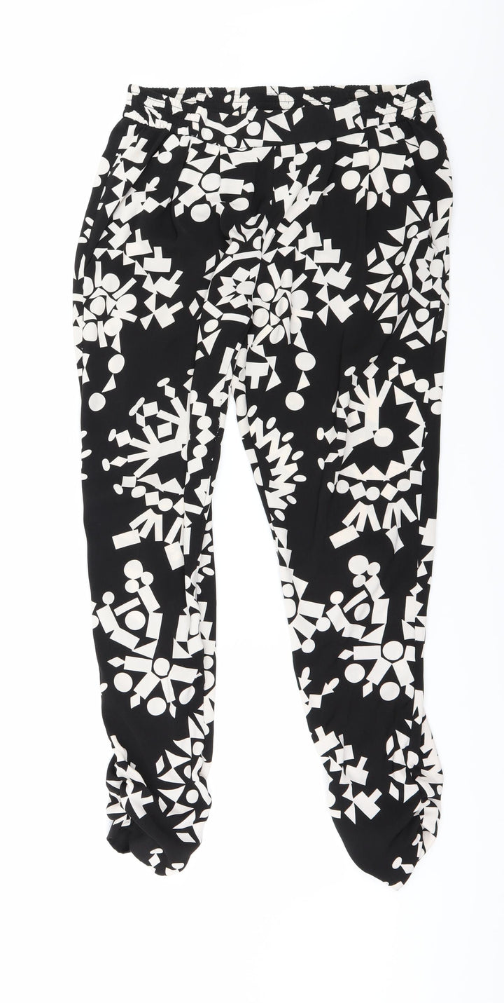 River Island Womens Black Geometric Trousers Size 8 L29 in - Gathered ankles