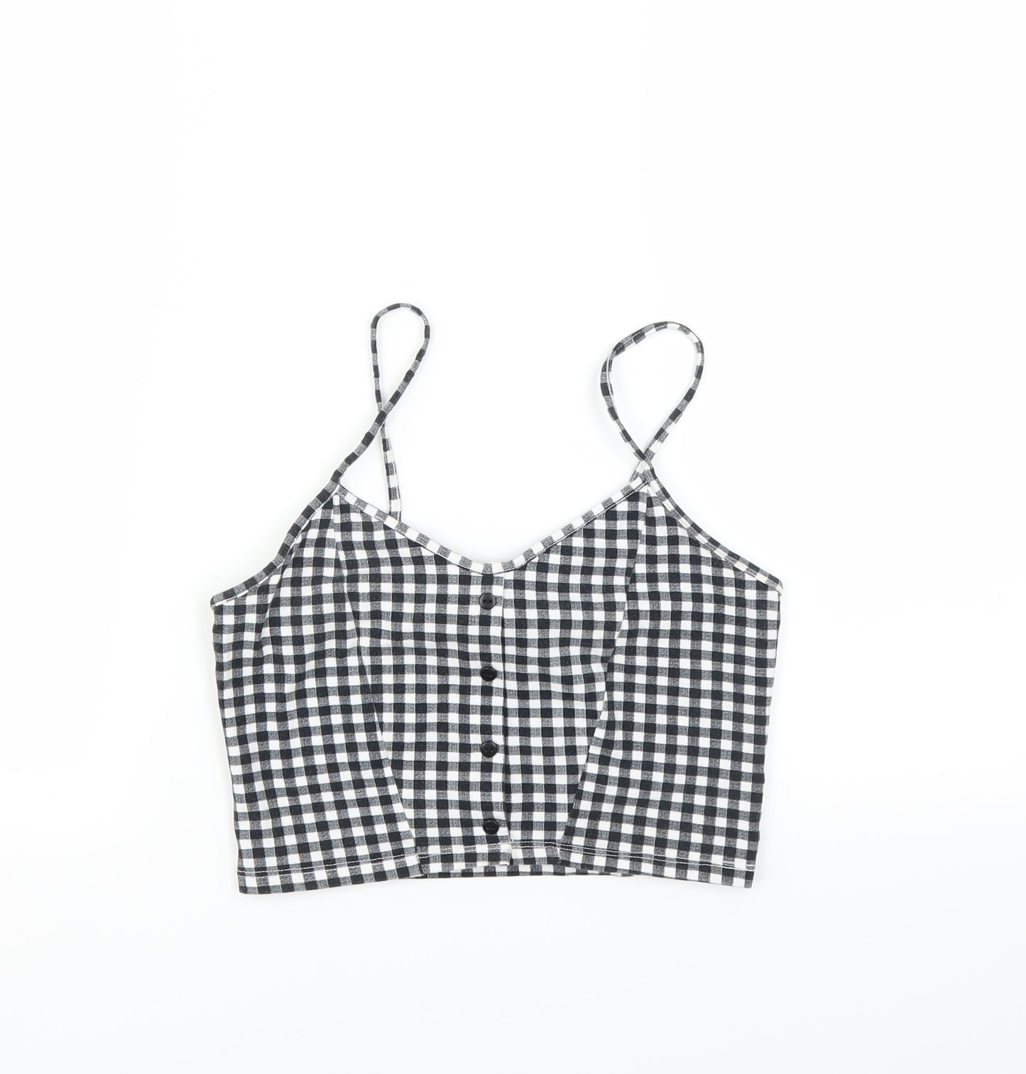 New Look Womens Black Check  Camisole T-Shirt Size 8  - CROPPED