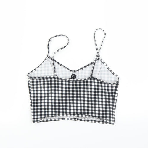 New Look Womens Black Check  Camisole T-Shirt Size 8  - CROPPED
