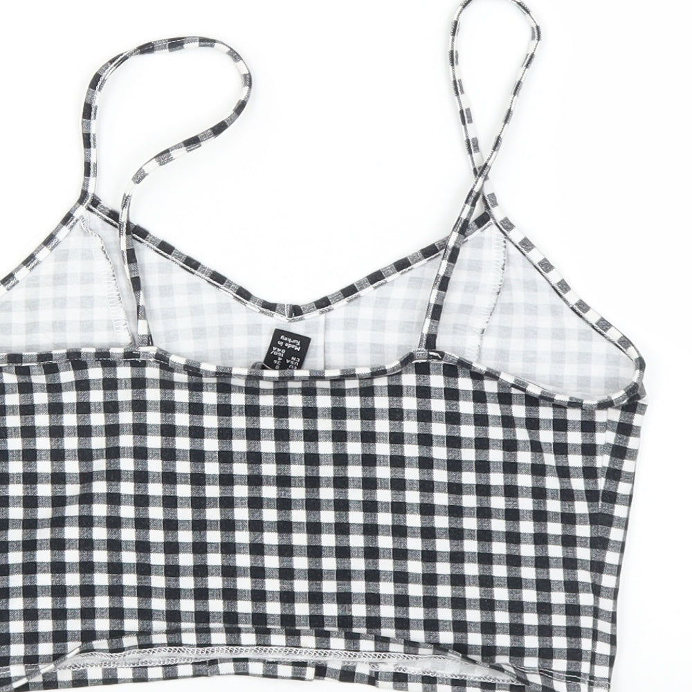 New Look Womens Black Check  Camisole T-Shirt Size 8  - CROPPED