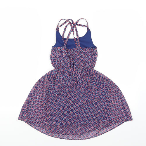 F&F Girls Blue Geometric    Size 7-8 Years  - embroidered neckline