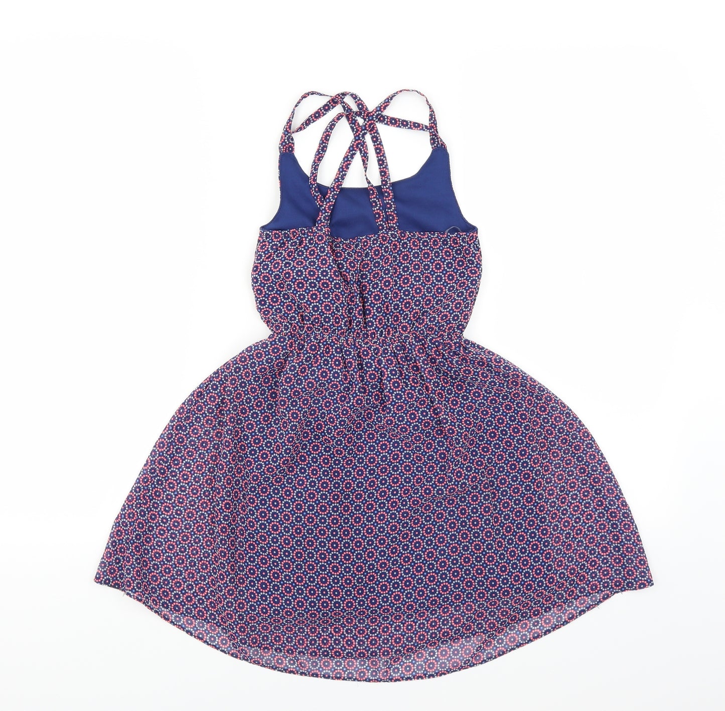 F&F Girls Blue Geometric    Size 7-8 Years  - embroidered neckline