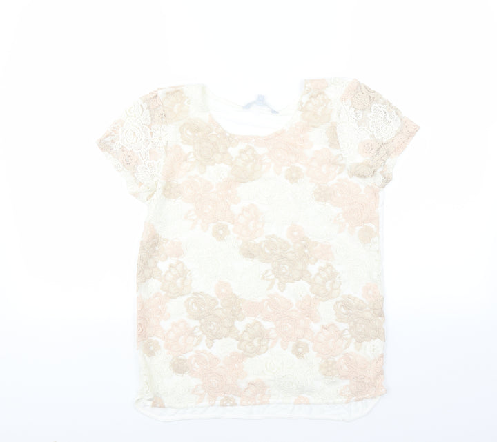 Red Herring Womens White Floral Basic T-Shirt Size 8