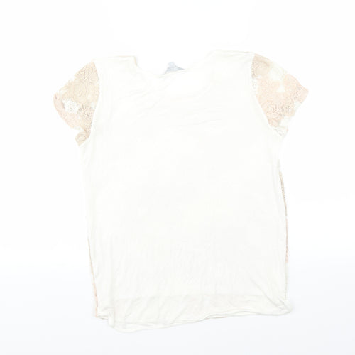 Red Herring Womens White Floral  Basic T-Shirt Size 8