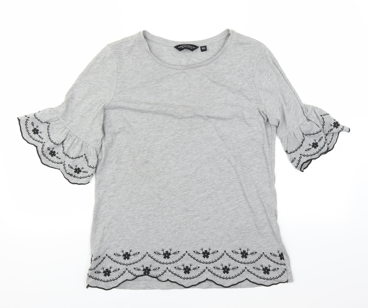 Dorothy Perkins Womens Grey   Basic T-Shirt Size 12  - Floral embroidery