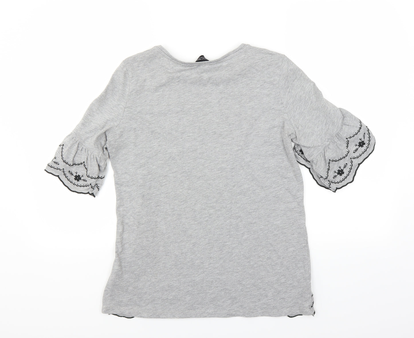 Dorothy Perkins Womens Grey   Basic T-Shirt Size 12  - Floral embroidery
