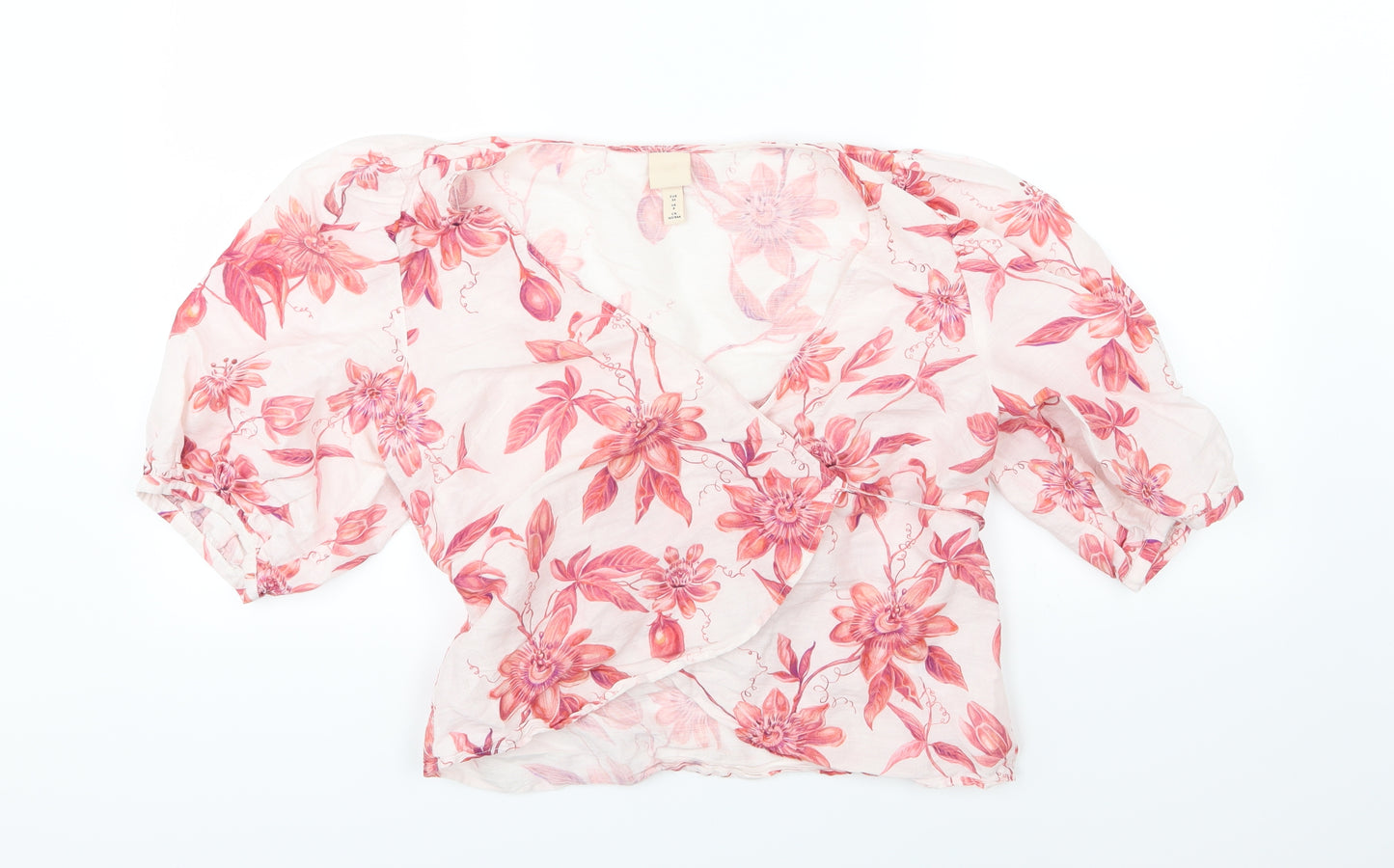 H&M Womens Pink Floral Woven Wrap Blouse Size 8