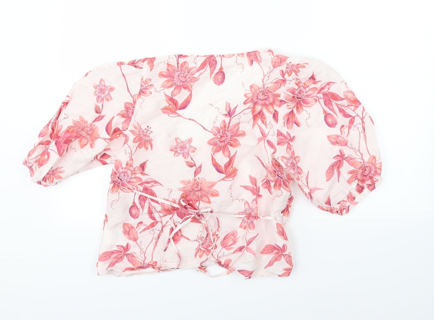 H&M Womens Pink Floral Woven Wrap Blouse Size 8