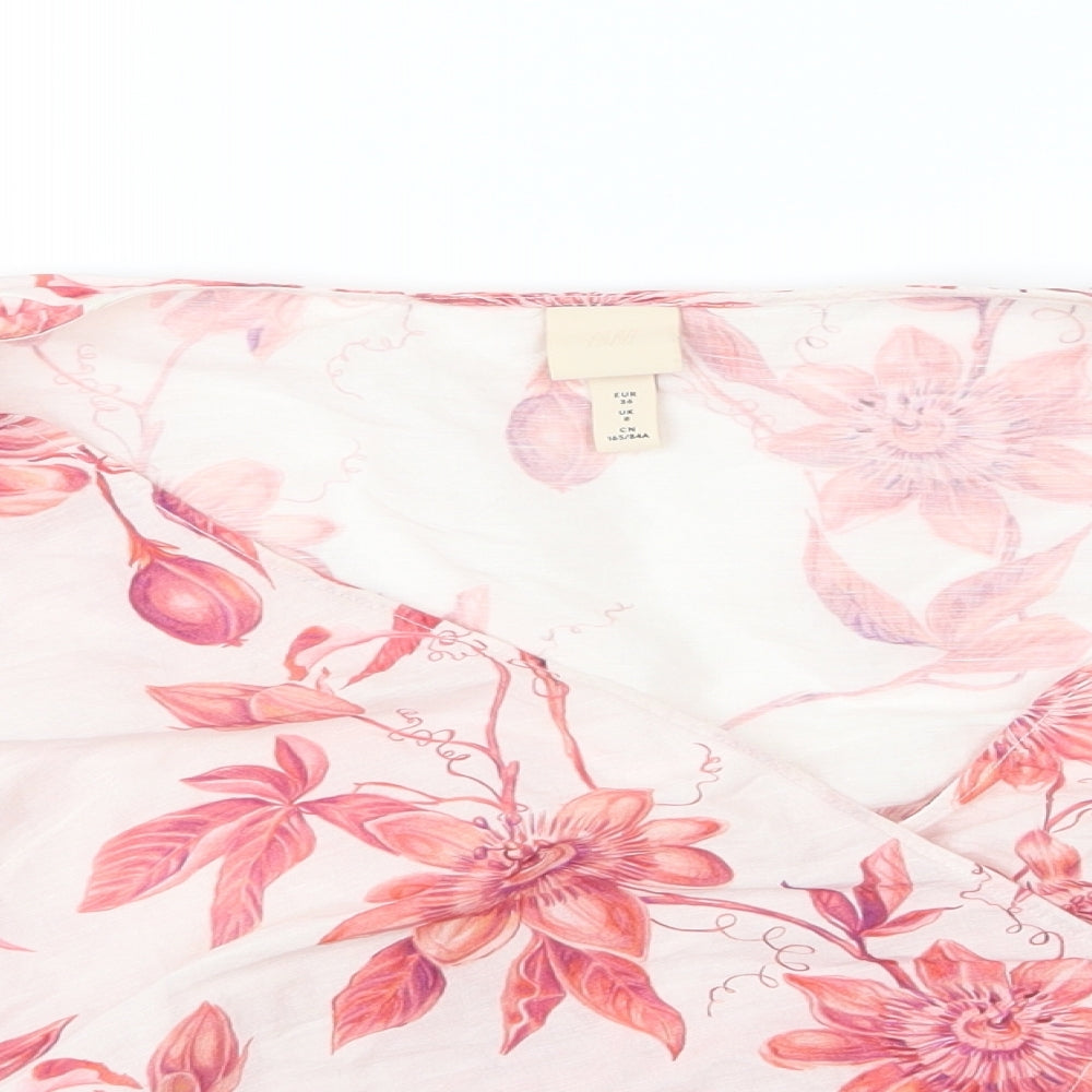 H&M Womens Pink Floral Woven Wrap Blouse Size 8