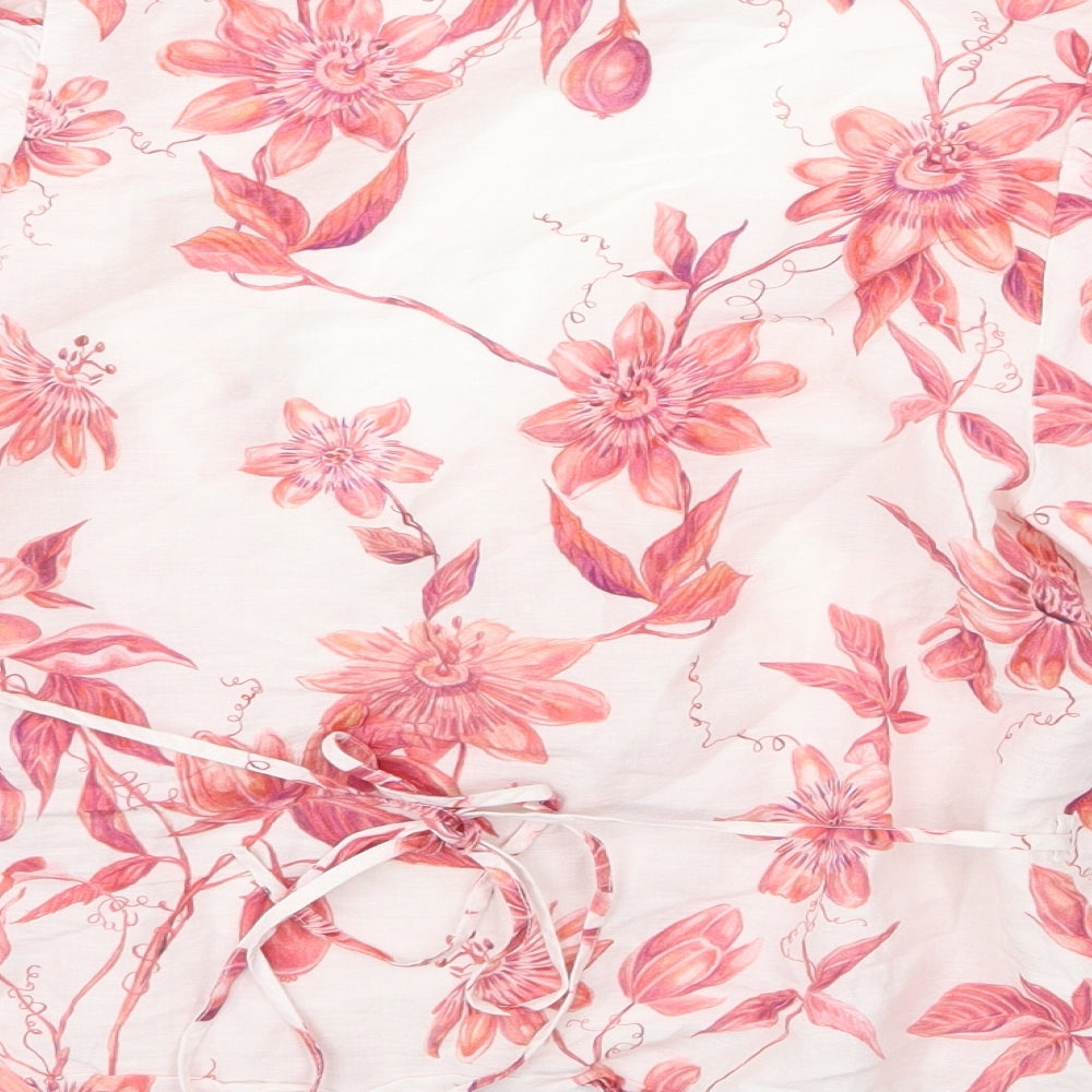 H&M Womens Pink Floral Woven Wrap Blouse Size 8