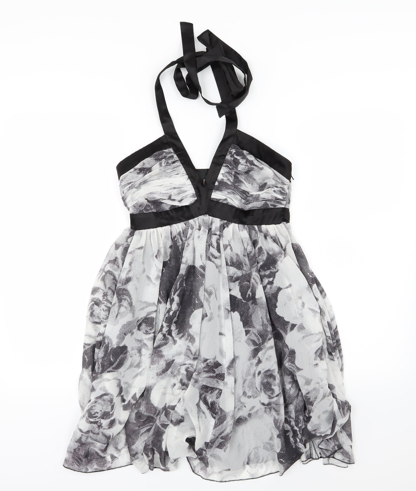 Lipsy Womens Grey Floral Chiffon Skater Dress  Size 8