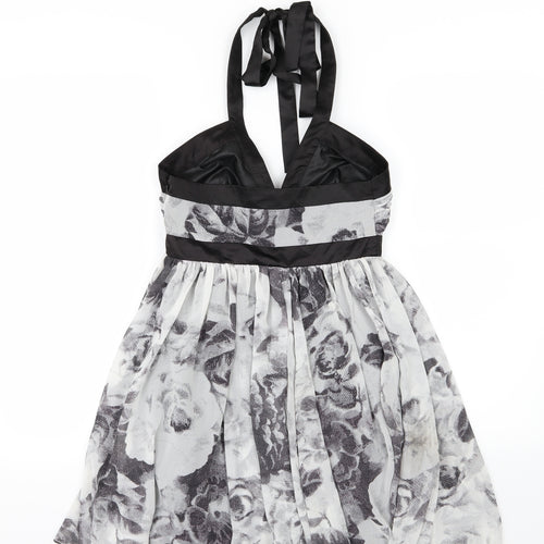 Lipsy Womens Grey Floral Chiffon Skater Dress  Size 8