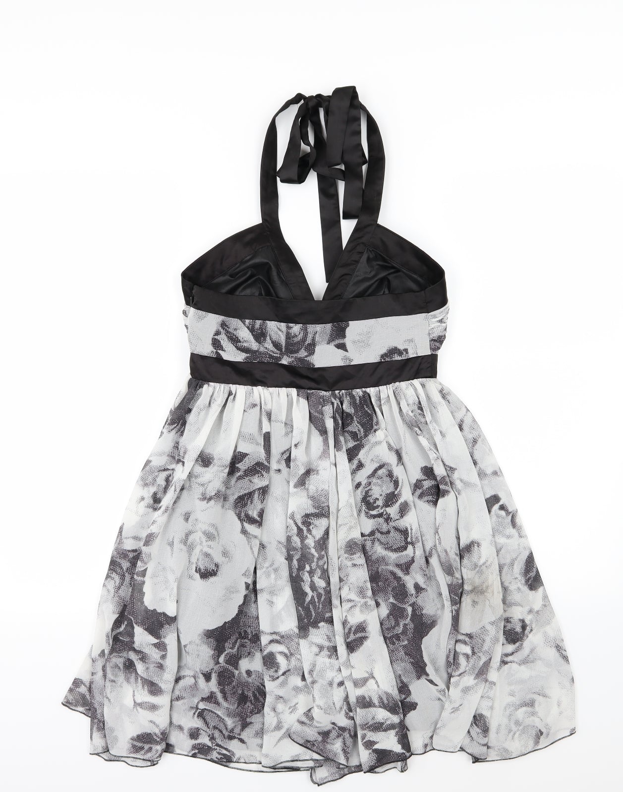 Lipsy Womens Grey Floral Chiffon Skater Dress  Size 8