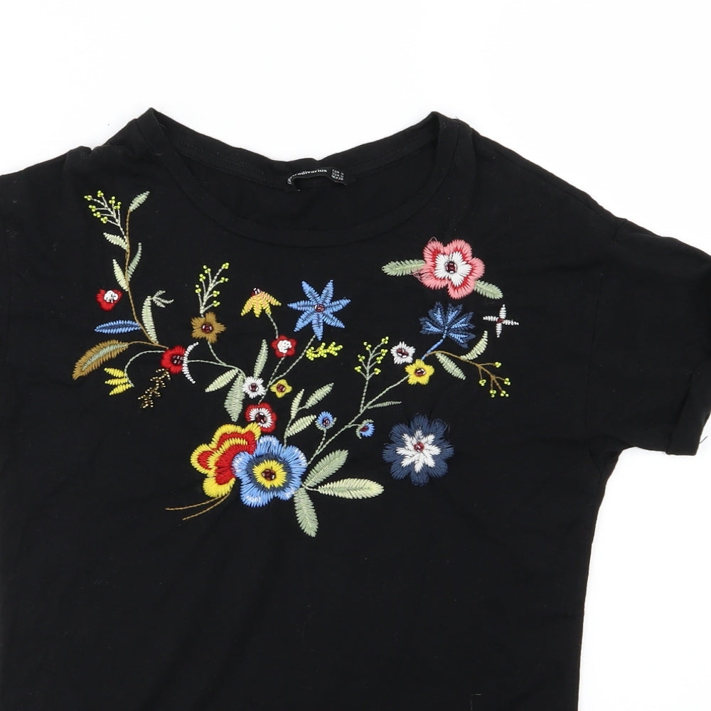 Stradivarius Womens Black Floral Jersey Basic T-Shirt Size S