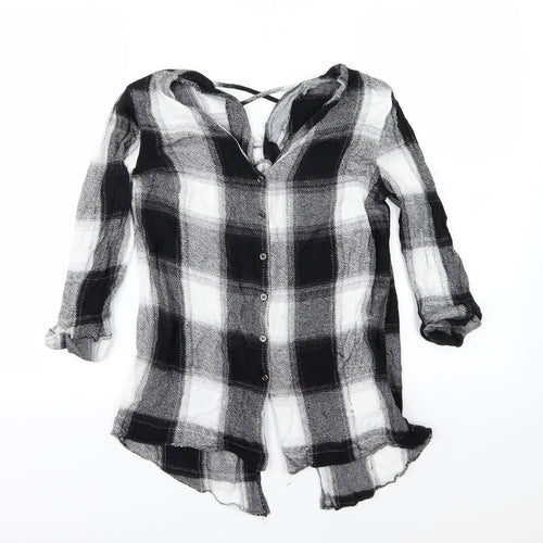 River Island Womens Black Check Knit Basic Button-Up Size 10