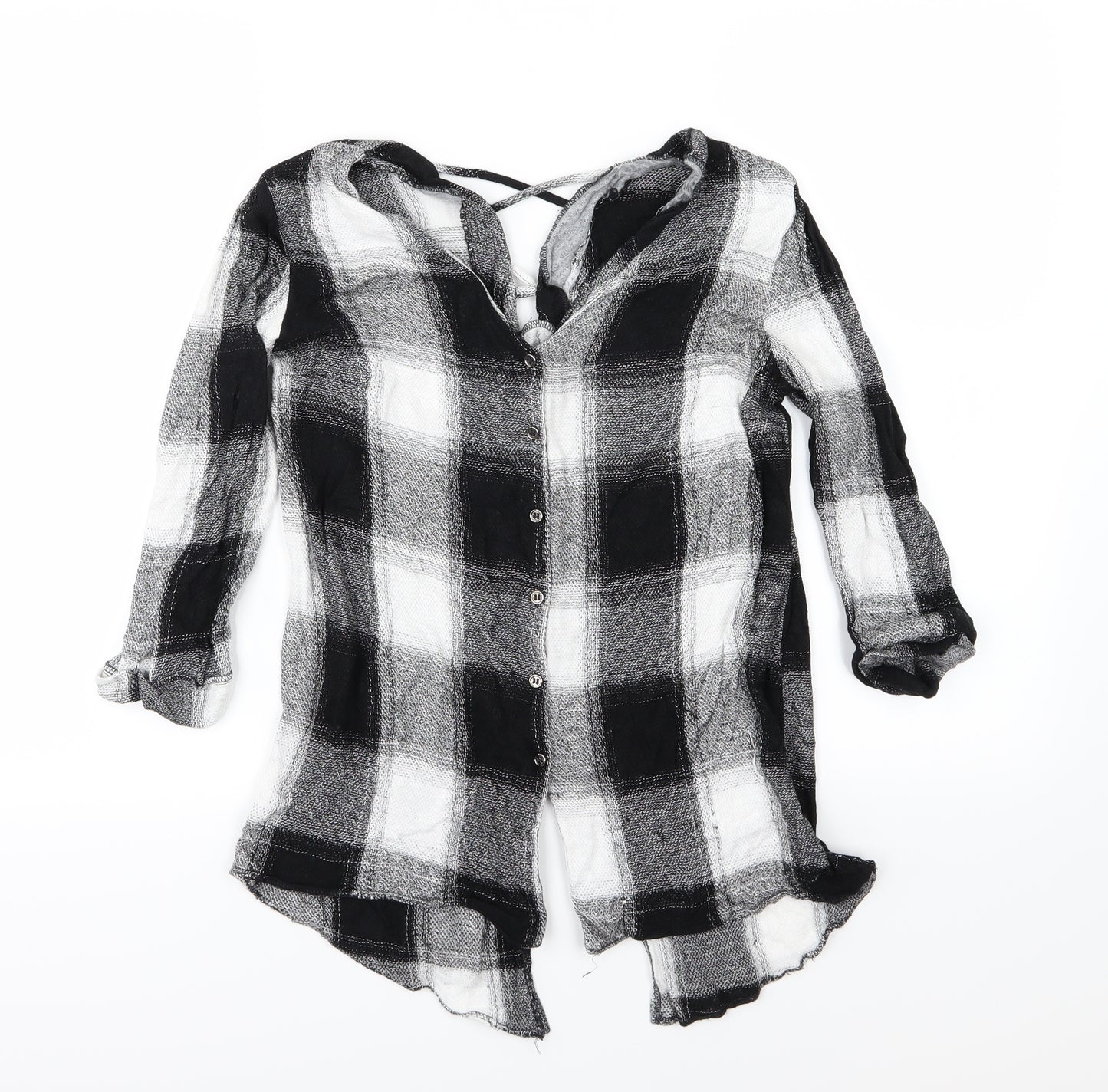 River Island Womens Black Check Knit Basic Button-Up Size 10