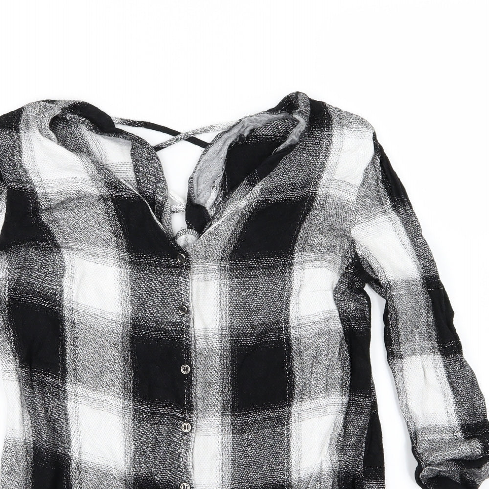 River Island Womens Black Check Knit Basic Button-Up Size 10