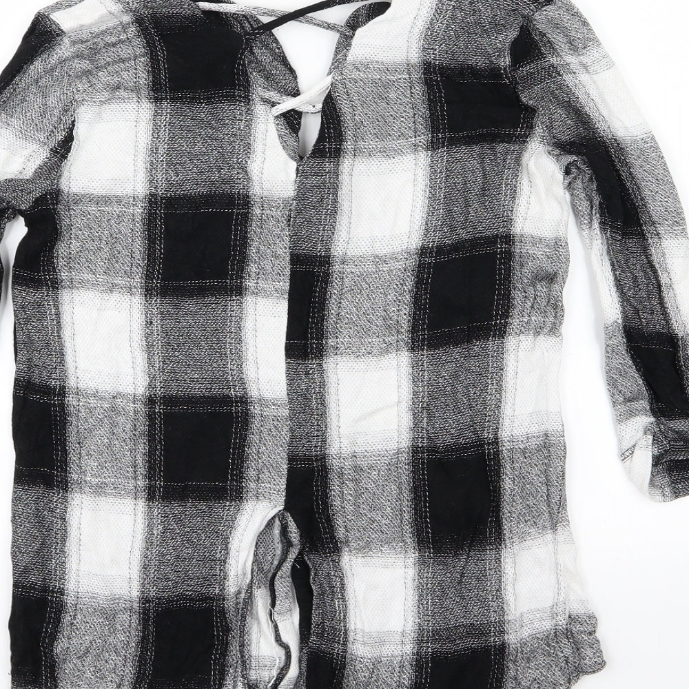 River Island Womens Black Check Knit Basic Button-Up Size 10