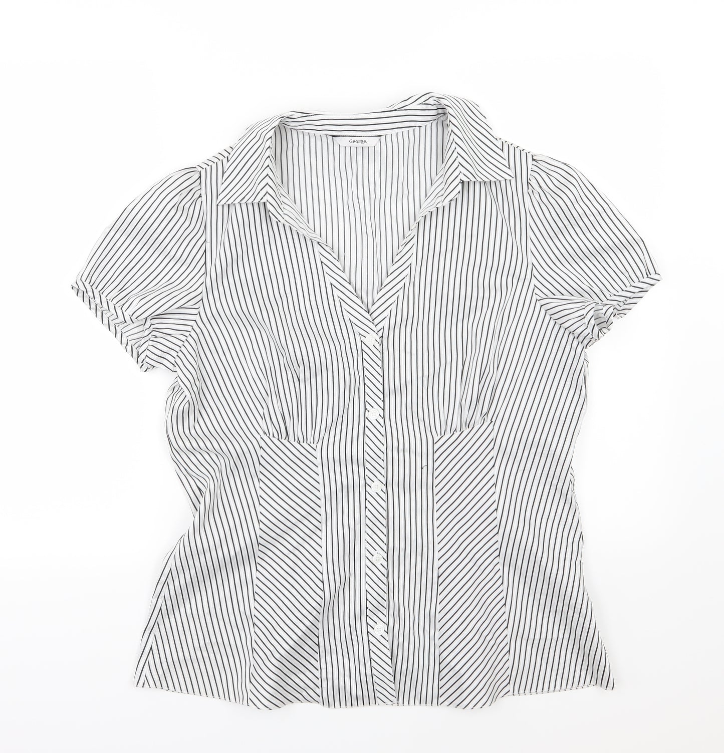 George Womens White Striped Woven Basic Button-Up Size 18