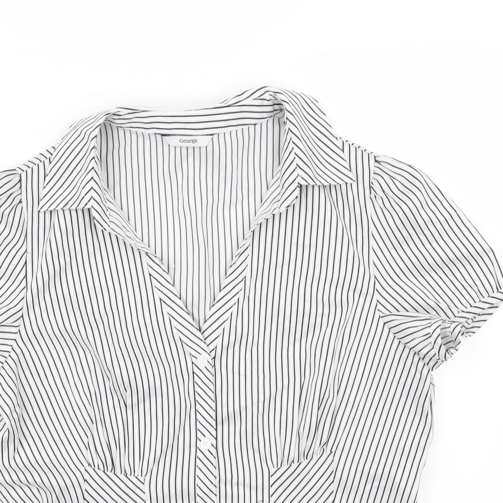 George Womens White Striped Woven Basic Button-Up Size 18