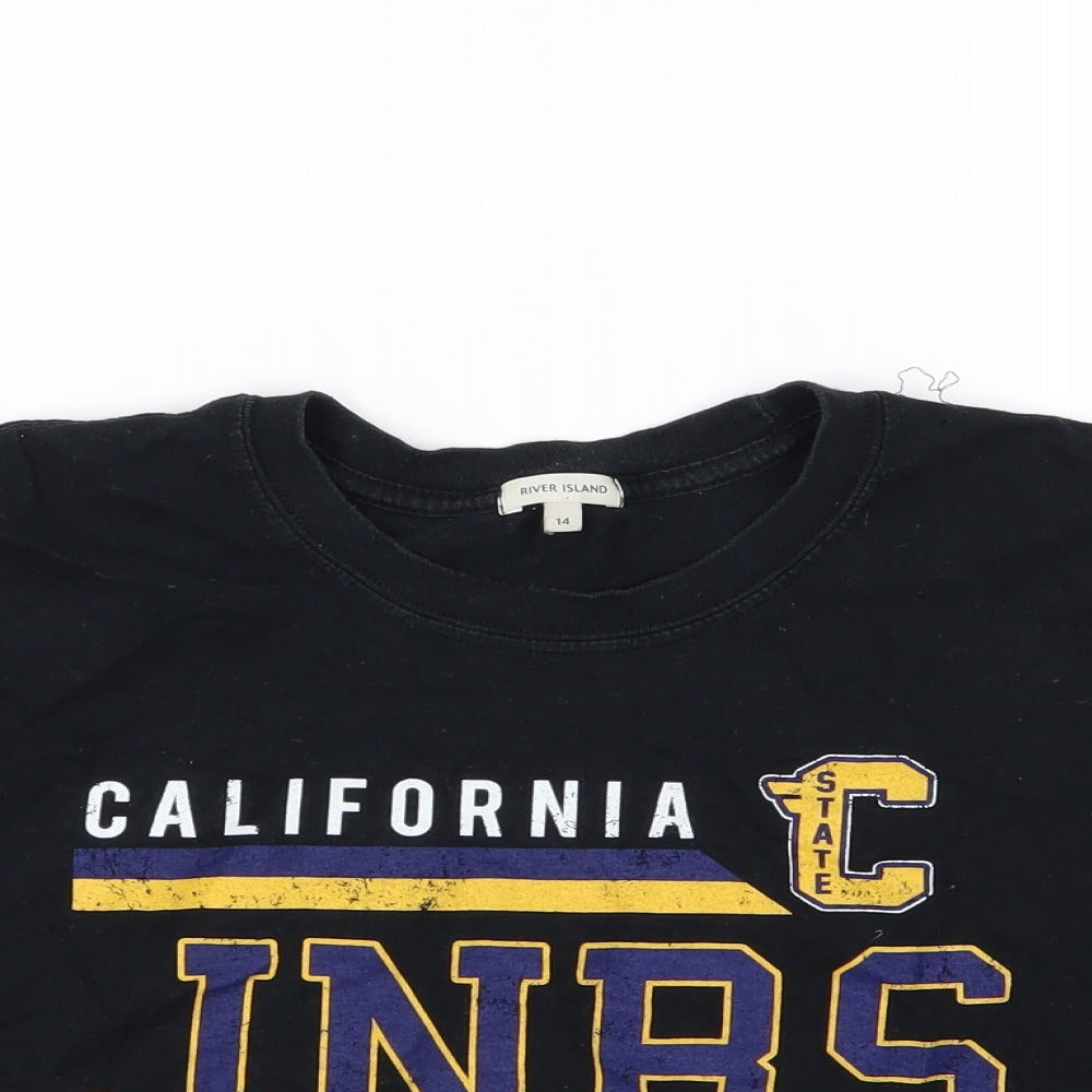 River Island Womens Black  Jersey Basic T-Shirt Size 14  - Cropped california