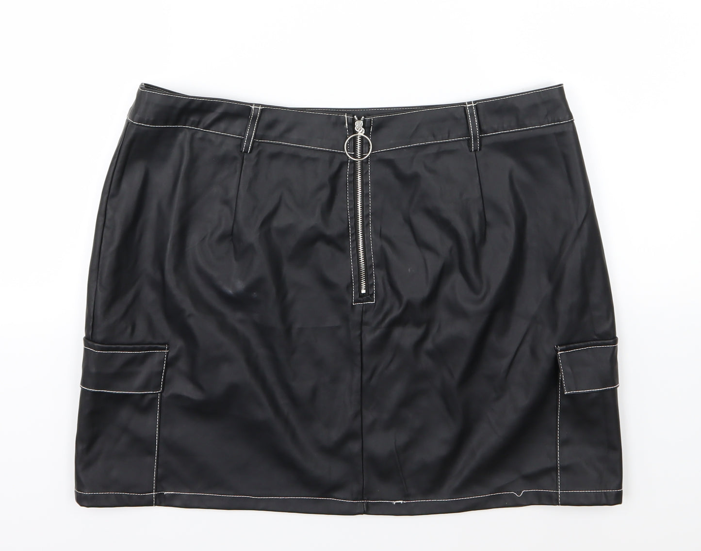 PRETTYLITTLETHING Womens Black   A-Line Skirt Size 16  - Leather Effect