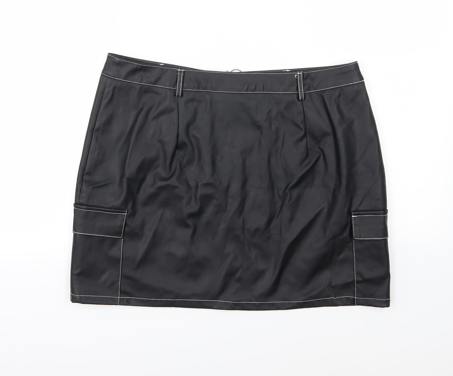PRETTYLITTLETHING Womens Black   A-Line Skirt Size 16  - Leather Effect