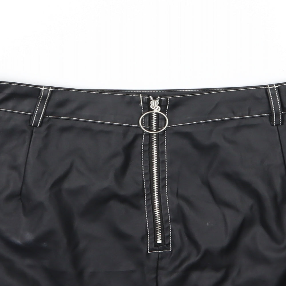 PRETTYLITTLETHING Womens Black   A-Line Skirt Size 16  - Leather Effect