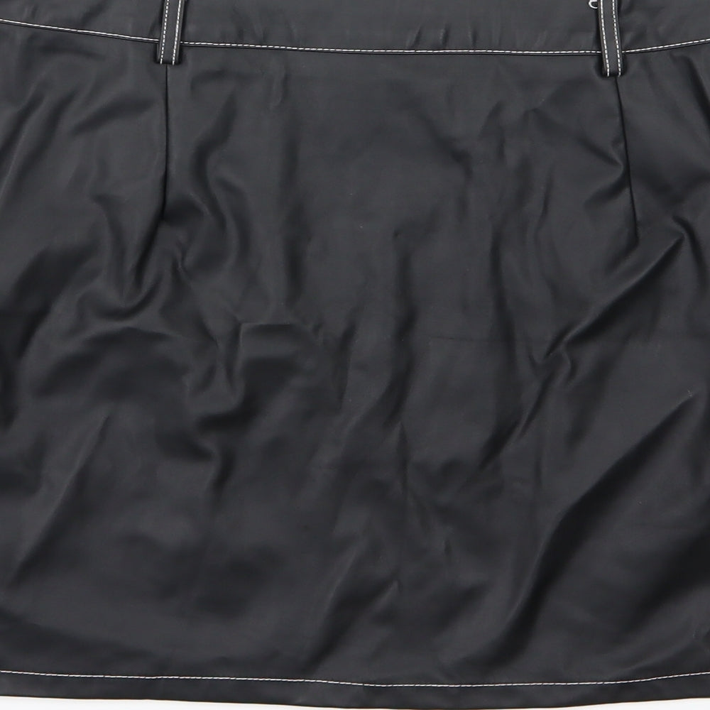 PRETTYLITTLETHING Womens Black   A-Line Skirt Size 16  - Leather Effect