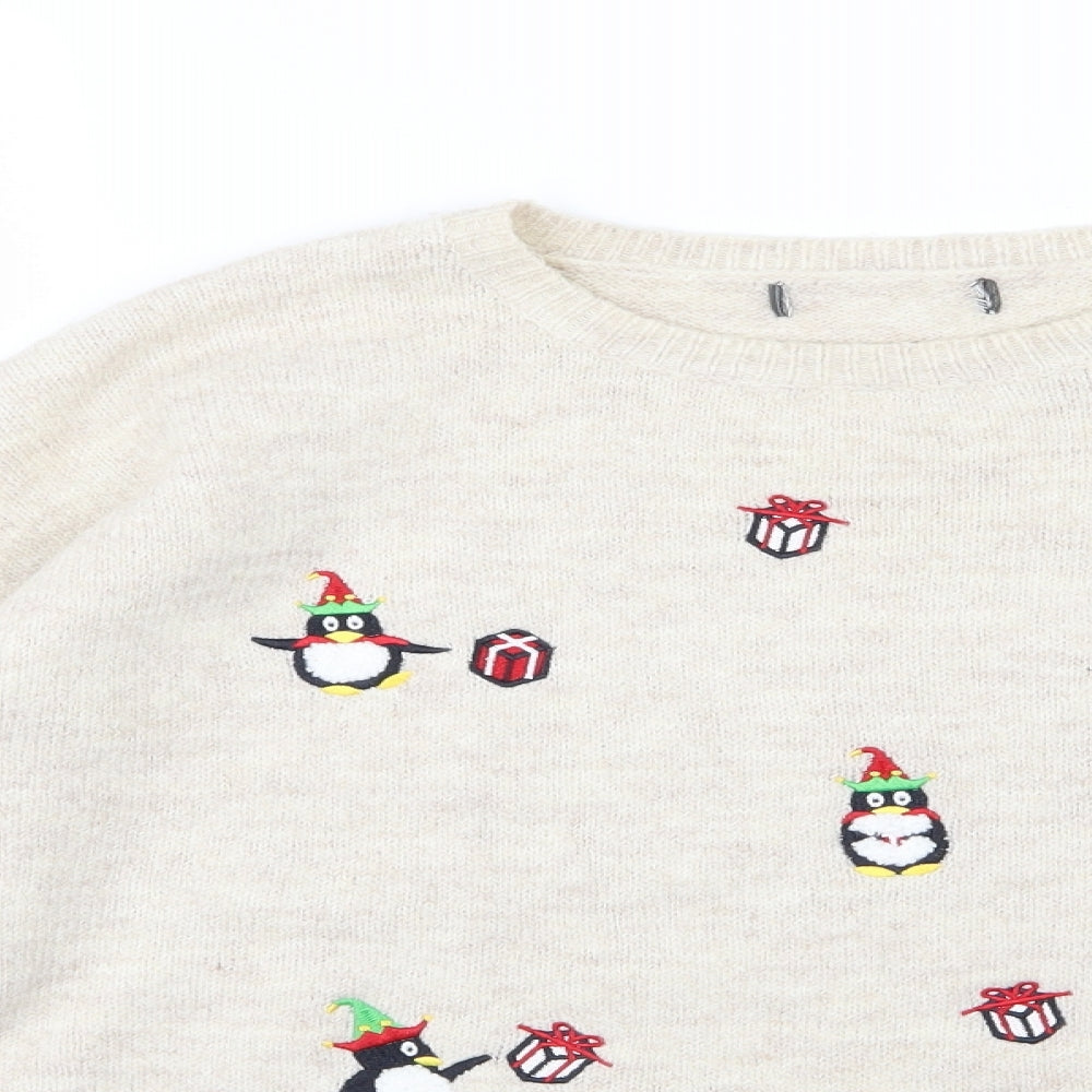 Primark Womens Beige  Knit Pullover Jumper Size XL  - Penguin Christmas