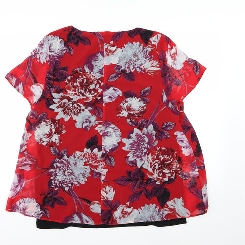 Preworn Womens Red Floral Chiffon Basic Blouse Size 18