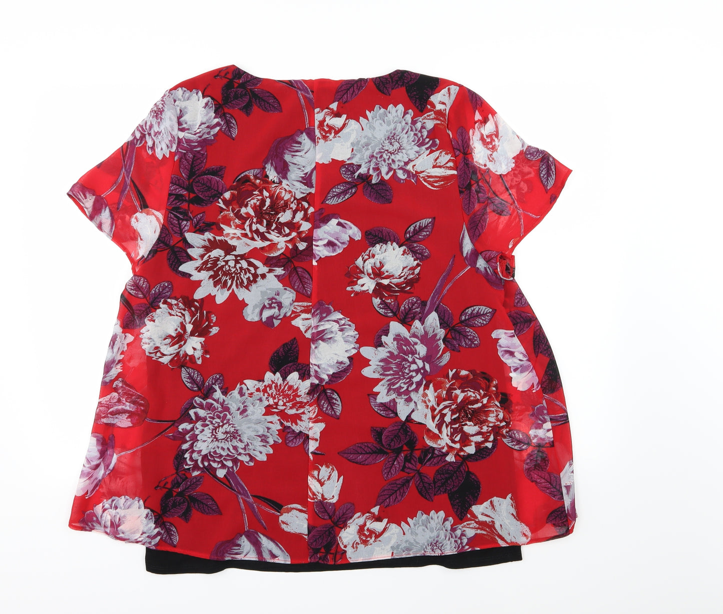 Preworn Womens Red Floral Chiffon Basic Blouse Size 18
