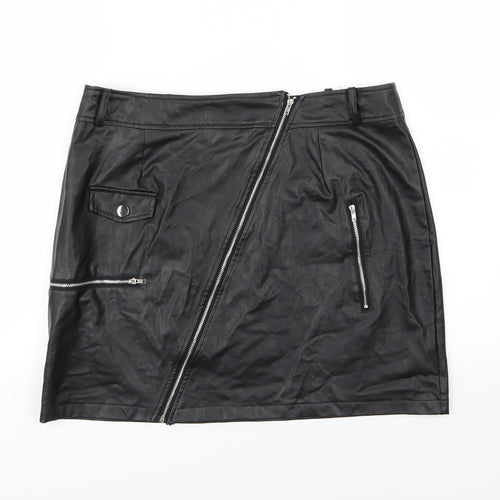 PRETTYLITTLETHING Womens Black   A-Line Skirt Size 16  - Leather Effect