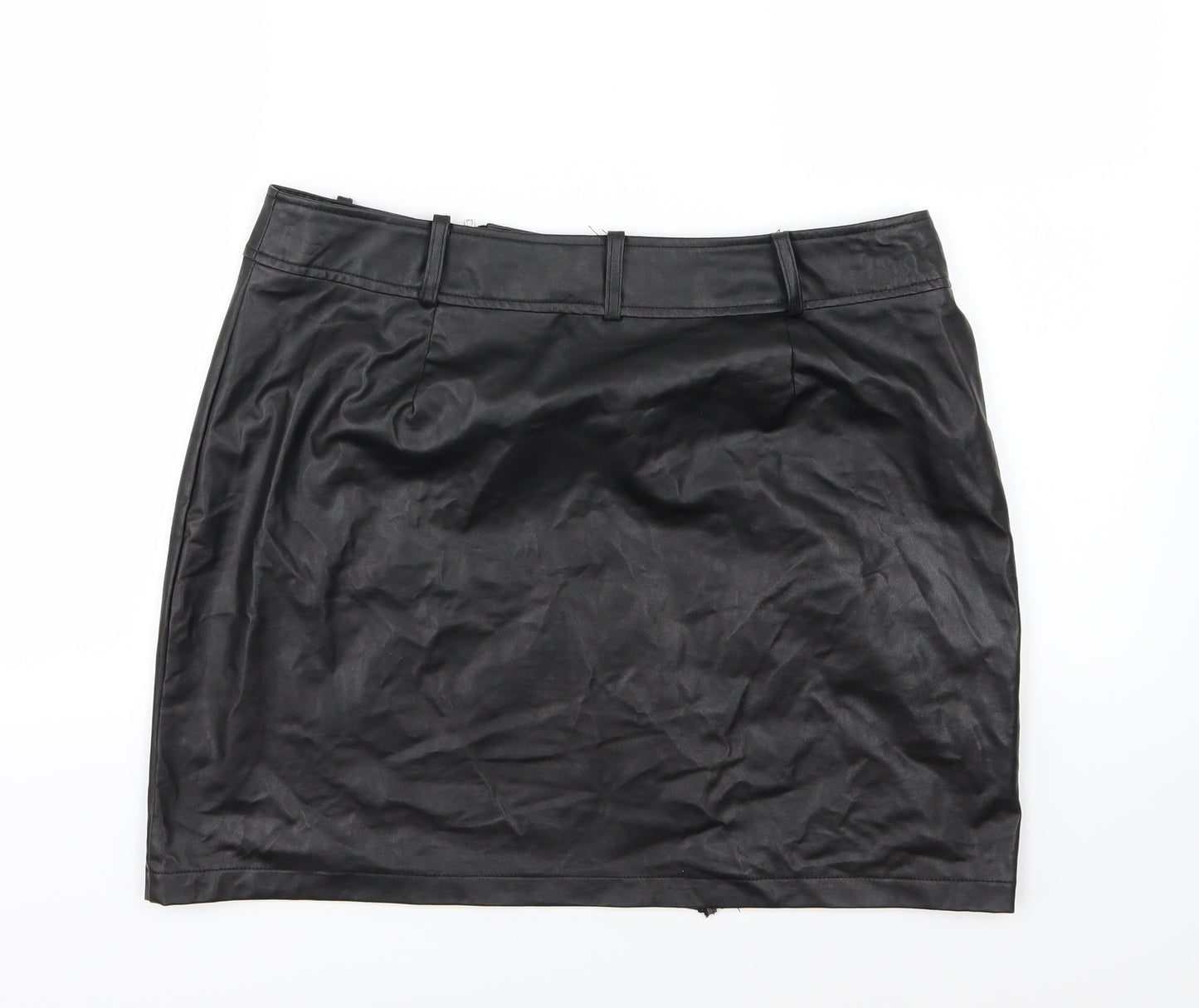 PRETTYLITTLETHING Womens Black   A-Line Skirt Size 16  - Leather Effect