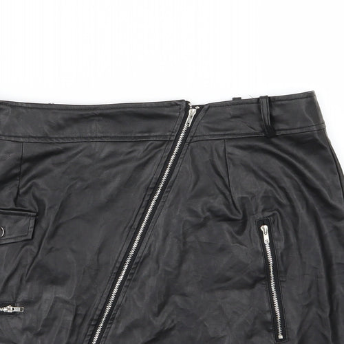PRETTYLITTLETHING Womens Black   A-Line Skirt Size 16  - Leather Effect