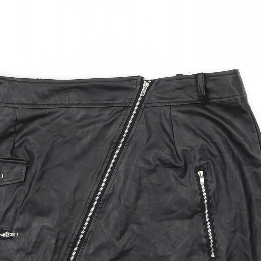 PRETTYLITTLETHING Womens Black   A-Line Skirt Size 16  - Leather Effect