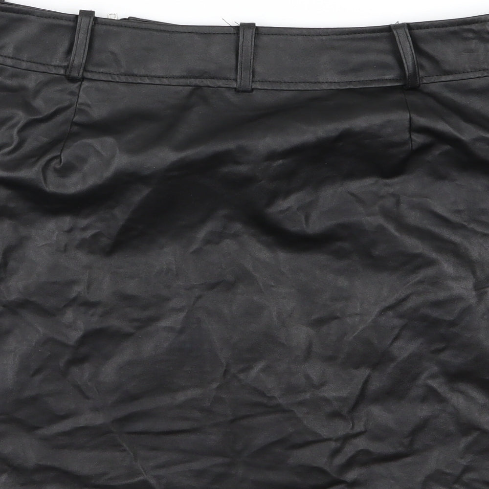 PRETTYLITTLETHING Womens Black   A-Line Skirt Size 16  - Leather Effect