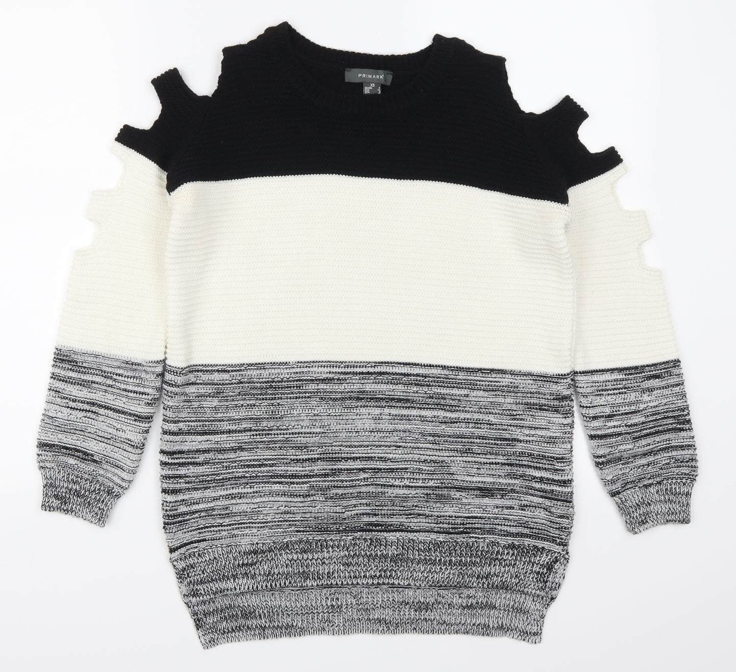 Primark Womens Grey Striped  Pullover Jumper Size 4  - Cut Out