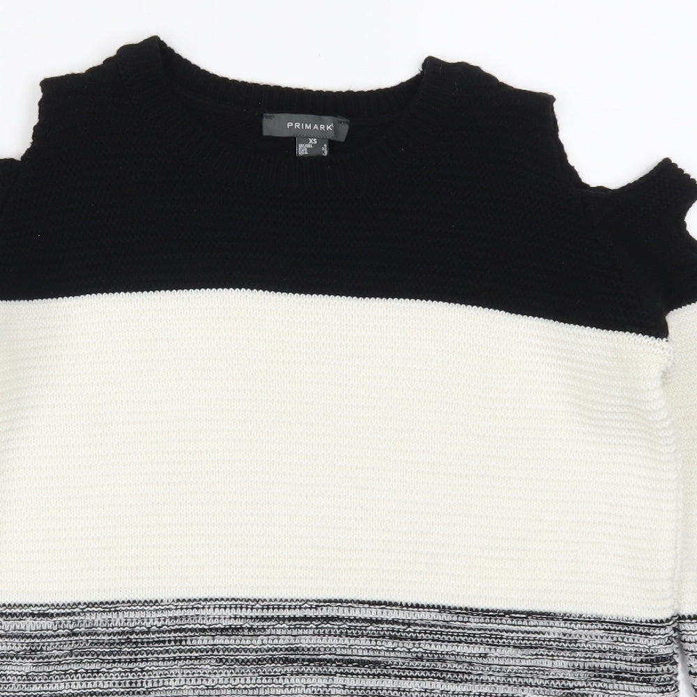 Primark Womens Grey Striped  Pullover Jumper Size 4  - Cut Out