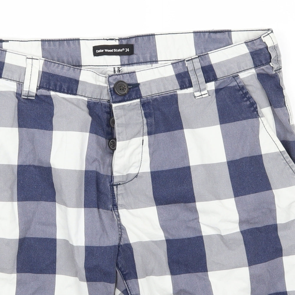 Cedar Wood State Mens Blue Check  Chino Shorts Size 34