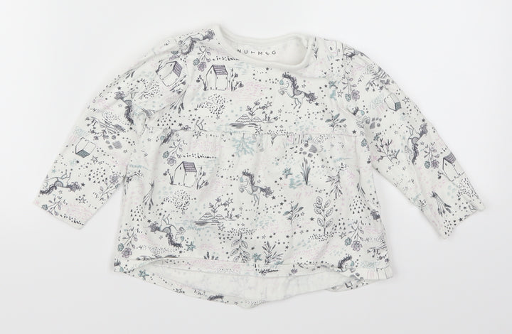 Nutmeg Girls White Animal Print Basic T-Shirt Size 12-18 Months - Unicorns