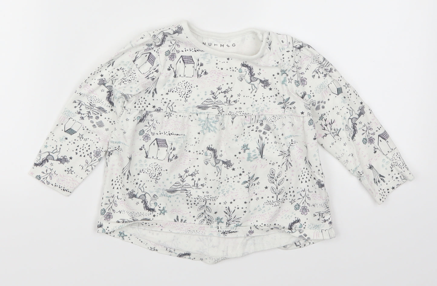 Nutmeg Girls White Animal Print  Basic T-Shirt Size 12-18 Months  - Unicorns