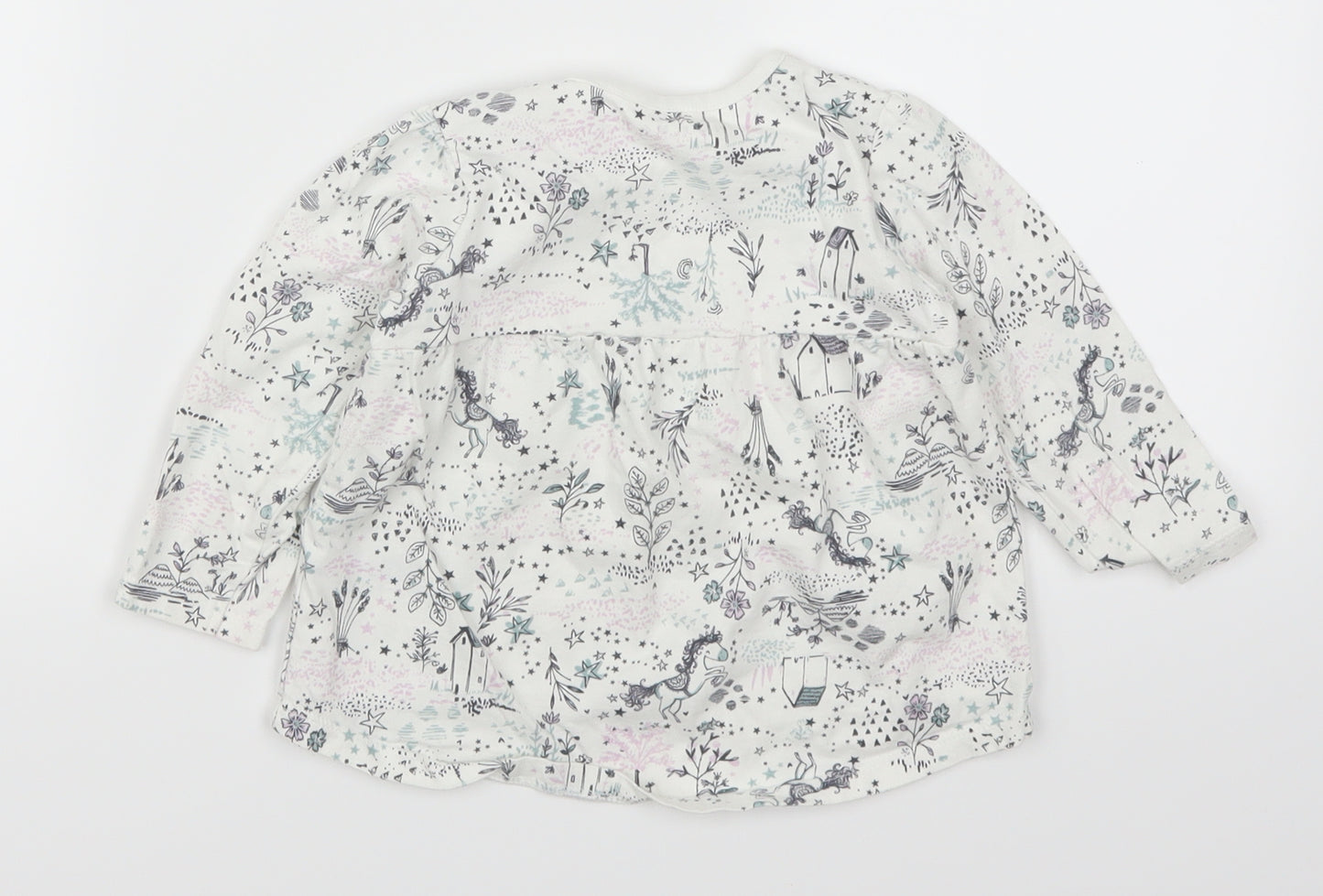Nutmeg Girls White Animal Print  Basic T-Shirt Size 12-18 Months  - Unicorns