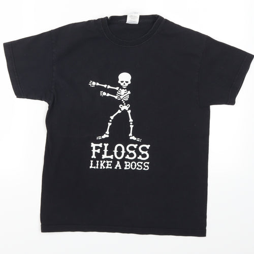 Fruit of the Loom Boys Black   Basic T-Shirt Size 10 Years  - Floss Like a Boss Skeleton