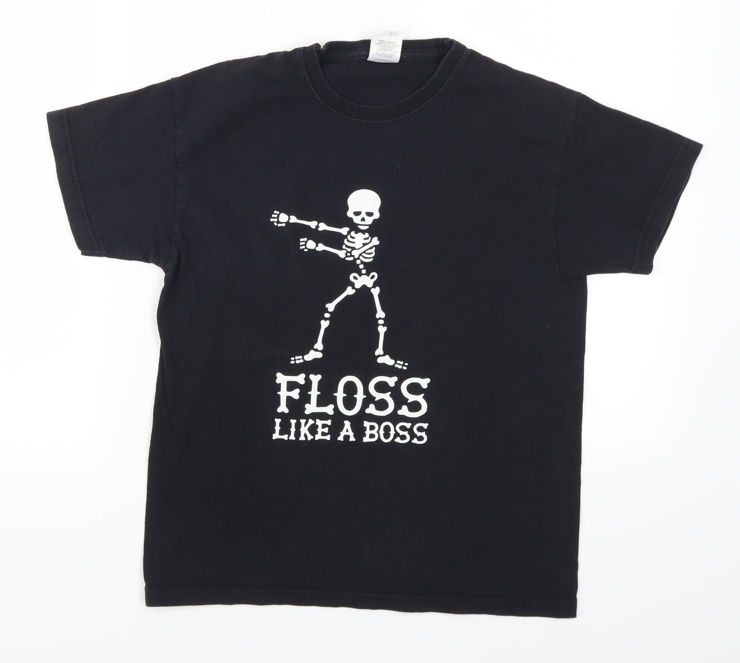 Fruit of the Loom Boys Black   Basic T-Shirt Size 10 Years  - Floss Like a Boss Skeleton